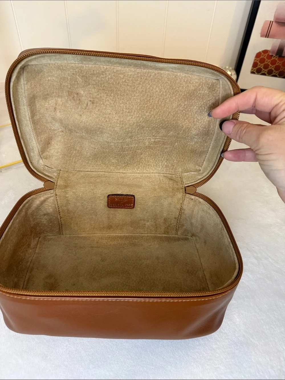 Vintage Gucci Horsebit Leather Train Case Vanity Cosmetic Bag Brown Italy - Picture 8 of 12